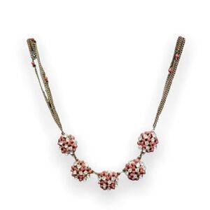 Orange and Rhinestone Gold Tone Necklace